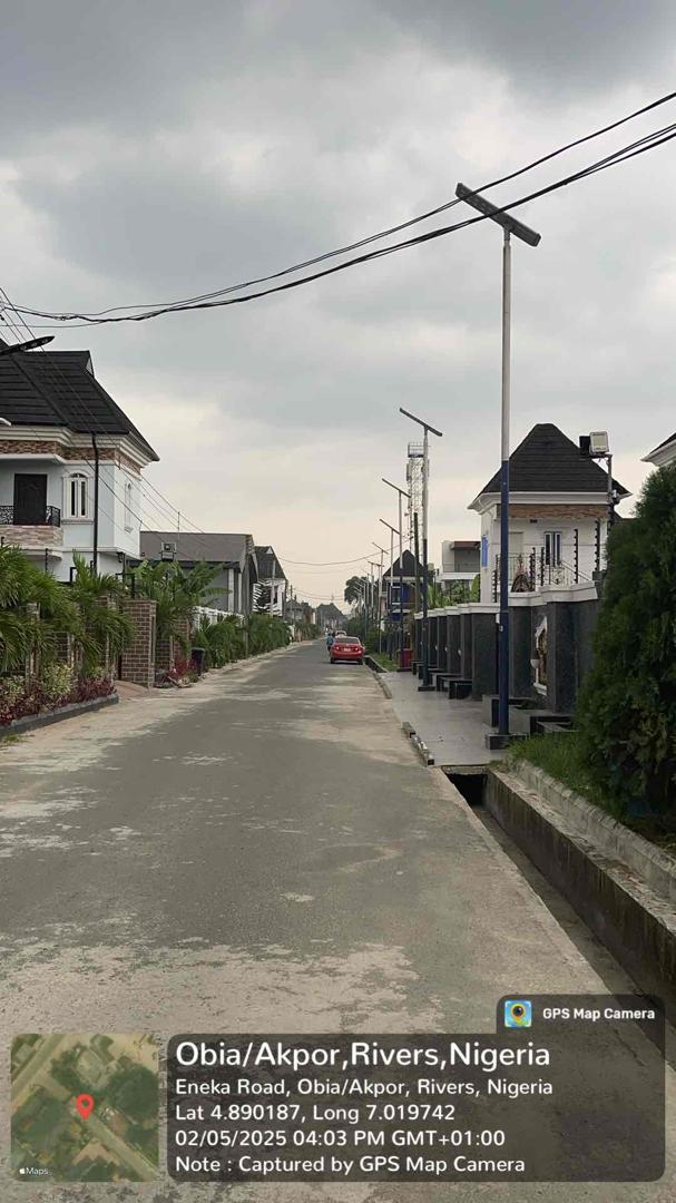 Solar street light poles along estate road